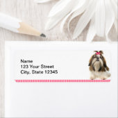 シーズー(犬)ツピンクボウ付きピンクダイヤモンド縁ど ラベル (インサイチュ)