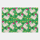 シーズー(犬)・ツードッグとサンタハットのクリスマス ラッピングペーパーシート (正面)