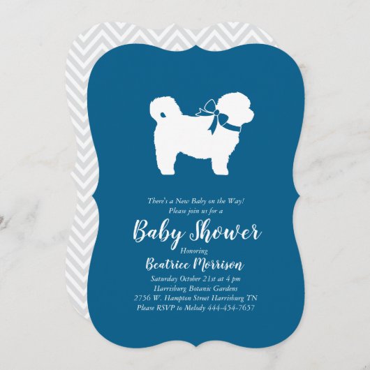シーズー(犬)・ツー・テディ・ベア・ドッグ・ベビー・シャワー・ブルー・ボーイ 招待状 (正面/裏面)