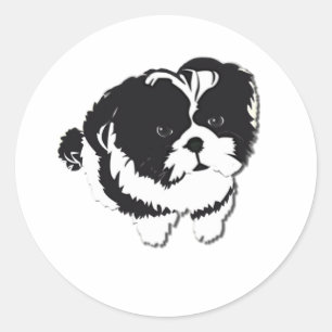シーズー(犬)ツ白黒ドッグペット ラウンドシール