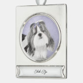 シーズー(犬)ツ絵画ズ – かわいいオリジナルドッグアートシルバーP シルバープレートバナーオーナメント (左)