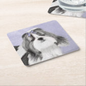 シーズー（犬）ツ絵画ズ – かわいいオリジナルドッグアート スクエアペーパーコースター (アングル)