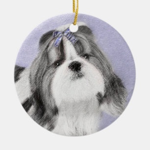 シーズー(犬)ツ絵画ズ – かわいいオリジナルドッグアート セラミックオーナメント