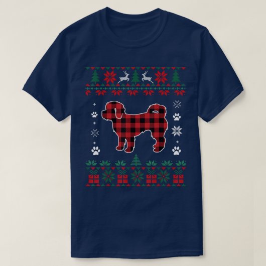 シーズー（犬）プー犬の恋人パジャマレッドプライド醜いクリスマス Tシャツ (デザイン正面)