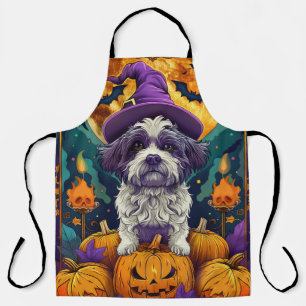 シーズー(犬)不気味ズドッグハロウィーンウィッチとカボチャ エプロン