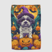 シーズー（犬）不気味ズドッグハロウィーンウィッチとカボチャ ゴルフタオル (正面)