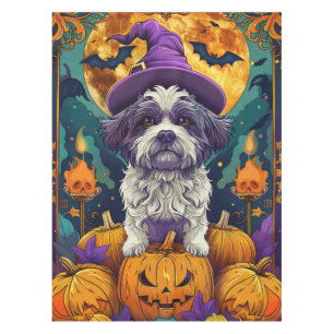シーズー（犬）不気味ズドッグハロウィーンウィッチとカボチャ テーブルクロス