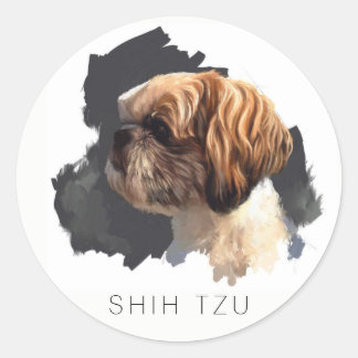 シーズー(犬)津オリジナルファインアートラウンドステッカー ラウンドシール