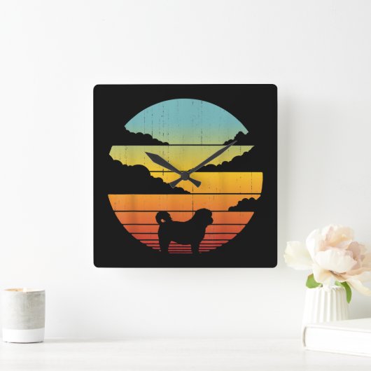 シーズー(犬)津スタイル60s 70s男性女性ギフト スクエア壁時計 (ホーム)