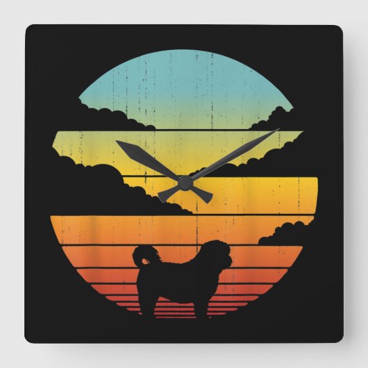 シーズー（犬）津スタイル60s 70s男性女性ギフト スクエア壁時計 (正面)