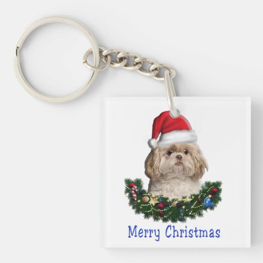 シーズー(犬)津犬のクリスマスアイテム キーホルダー (正面)