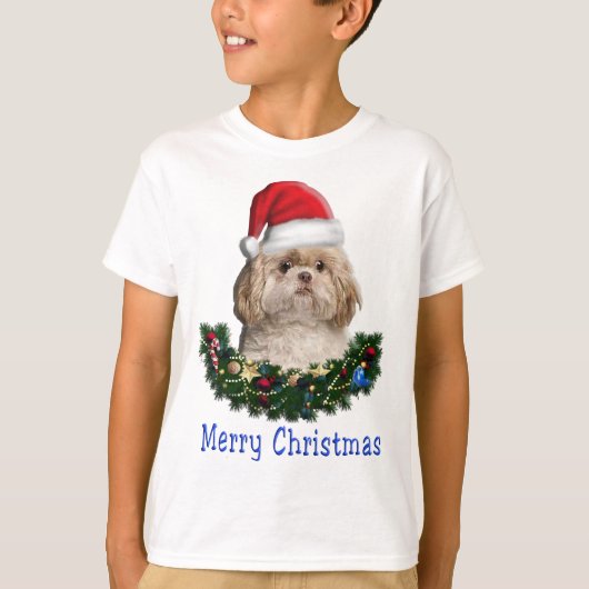 シーズー（犬）津犬のクリスマスアイテム Tシャツ (正面)