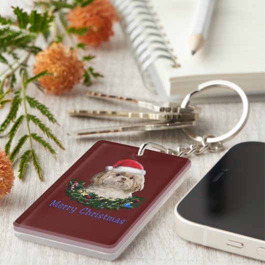 シーズー(犬)津犬のクリスマス キーホルダー (正面右)