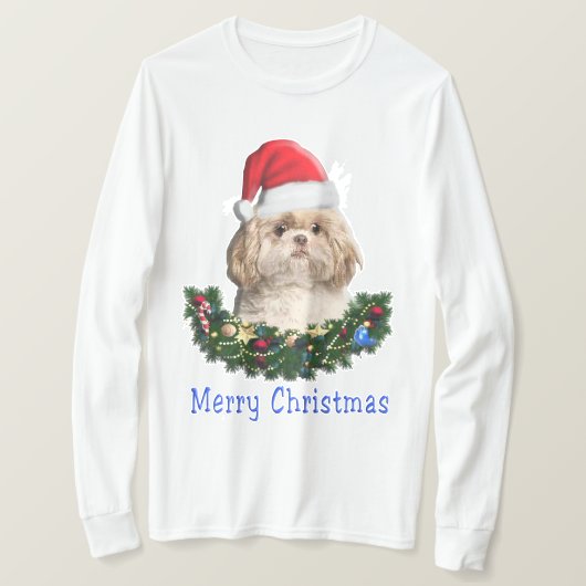 シーズー(犬)津犬クリスマスアイテムTシャツ Tシャツ (デザイン正面)