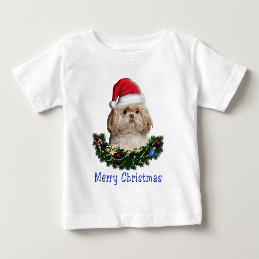 シーズー（犬）津犬クリスマスTシャツ ベビーTシャツ (正面)