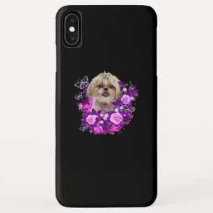 シーズー(犬)津犬パープルバラ花フローラギフトアイディア。 iPhone XS MAXケース
