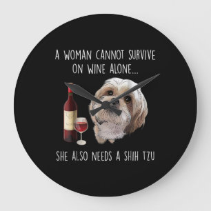 シーズー(犬)津 女性はワインだけで生き延びは飲めない ラージ壁時計