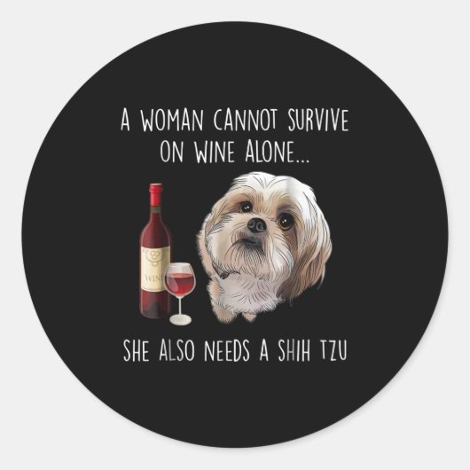 シーズー（犬）津 | A女性はワイン生き延びを一人で飲めない ラウンドシール (正面)