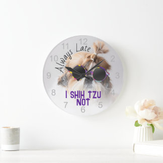 シーズー（犬）都常に遅い可愛いおもしろい犬写真 ラージ壁時計