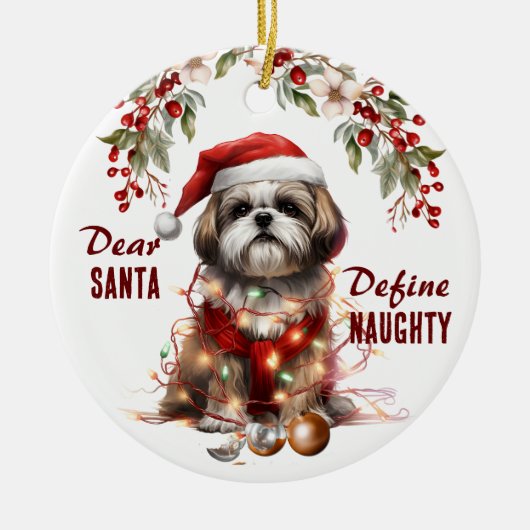 シーズー（犬）Tzuおもしろいがクリスマスをいけな定義 セラミックオーナメント (正面)