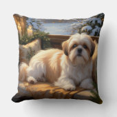 シーズー（犬）Tzuとクリスマスライトホリデイ クッション (正面)