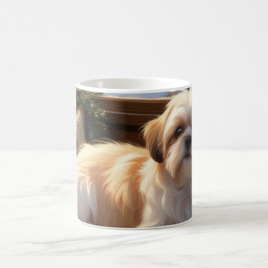 シーズー(犬)Tzuとクリスマスライトホリデイ コーヒーマグカップ (中央)