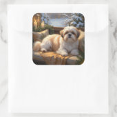 シーズー（犬）Tzuとクリスマスライトホリデイ スクエアシール (バッグ)