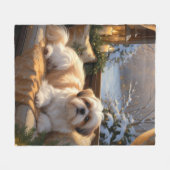 シーズー（犬）Tzuとクリスマスライトホリデイ フリースブランケット (正面(横))