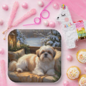 シーズー（犬）Tzuとクリスマスライトホリデイ ペーパープレート (パーティー)