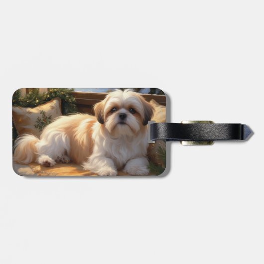 シーズー(犬)Tzuとクリスマスライトホリデイ ラゲッジタグ (裏面横)