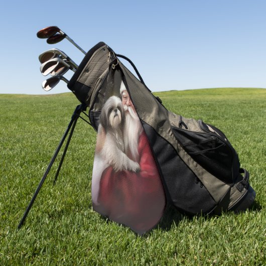 シーズー（犬）Tzuとサンタクロースフェスティバルクリスマス ゴルフタオル (グリーン)