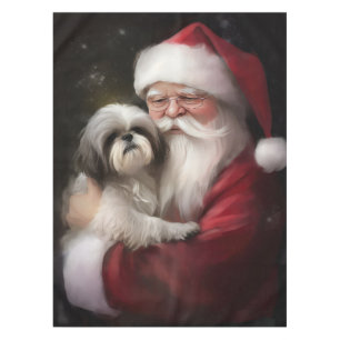 シーズー（犬）Tzuとサンタクロースフェスティバルクリスマス テーブルクロス