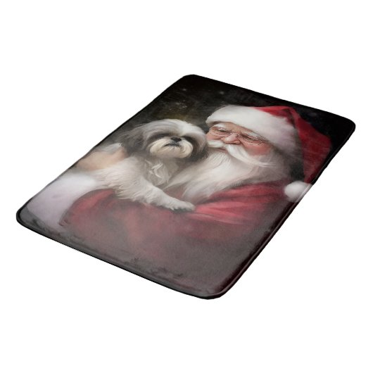 シーズー(犬)Tzuとサンタクロースフェスティバルクリスマス バスマット (アングル)