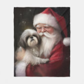 シーズー(犬)Tzuとサンタクロースフェスティバルクリスマス フリースブランケット (正面)