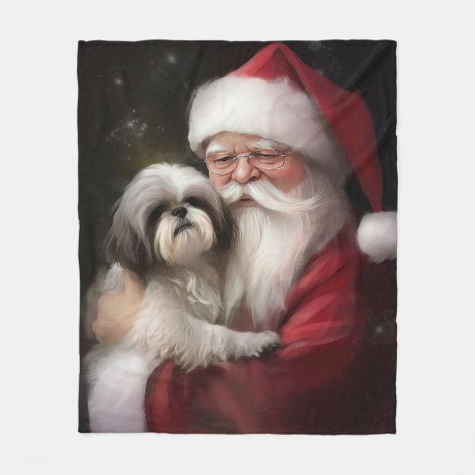 シーズー(犬)Tzuとサンタクロースフェスティバルクリスマス フリースブランケット (正面)