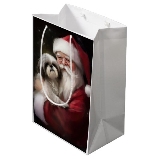 シーズー（犬）Tzuとサンタクロースフェスティバルクリスマス ミディアムペーパーバッグ (裏面アングル)