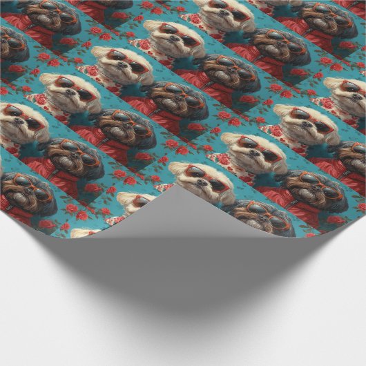 シーズー(犬)Tzuとハートバラバレンタインデー ラッピングペーパー (角)