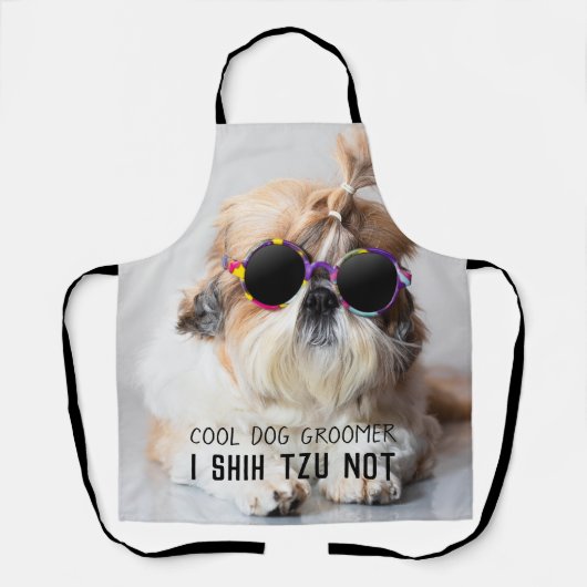 シーズー(犬)Tzuないおもしろいかわいいクール犬のトリマーあなたのテキスト エプロン (正面)