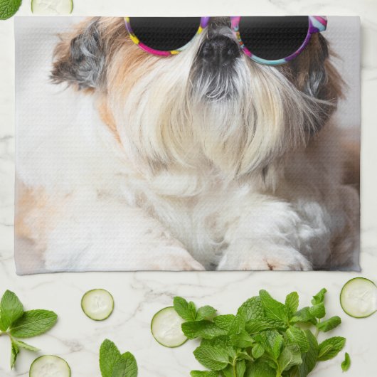 シーズー（犬）Tzuないおもしろいかわいい愛犬家カスタムフォト文字 キッチンタオル (折り畳み)