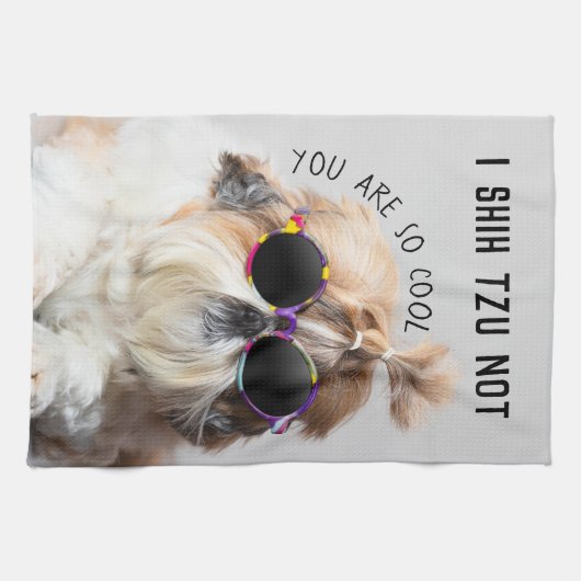 シーズー（犬）Tzuないおもしろいかわいい愛犬家カスタムフォト文字 キッチンタオル (横)