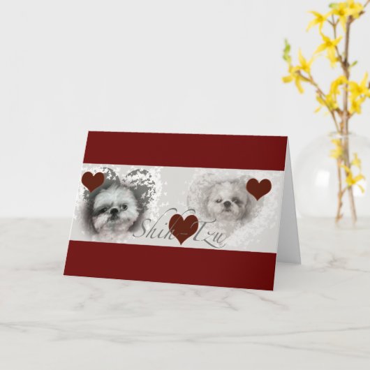 シーズー(犬)Tzuのハートの挨拶状 カード (黄色い花)