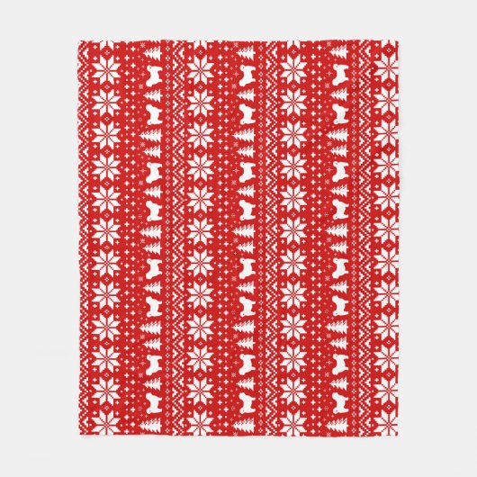シーズー(犬) Tzuはクリスマスパターン赤のシルエットを描きます フリースブランケット (正面)