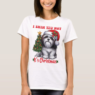 シーズー（犬）Tzuクリスマスツリーシーズー（犬）Tzu恋人サンタハットX Tシャツ
