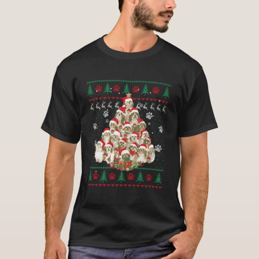 シーズー（犬）Tzuクリスマスドッグ恋人のギフト醜いセーターXma Tシャツ (正面)