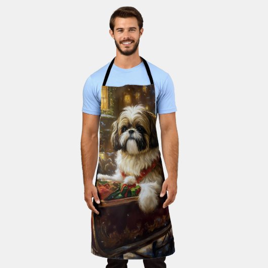 シーズー(犬)TZUクリスマスフェスティバル エプロン (着用した状態)