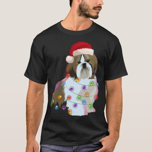 シーズー(犬)Tzuクリスマスライトクリスマスドッグ恋人 Tシャツ (正面)