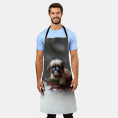 シーズー(犬)Tzuクリスマス雪の冬 エプロン (着用した状態)