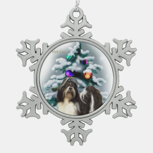 シーズー(犬)Tzuクリスマス スノーフレークピューターオーナメント (正面)