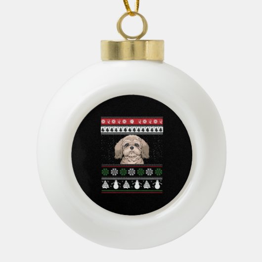 シーズー(犬)Tzuクリスマス セラミックボールオーナメント (正面)