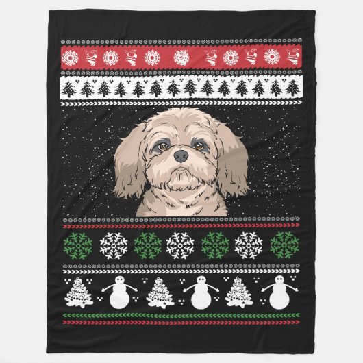 シーズー(犬)Tzuクリスマス フリースブランケット (正面)